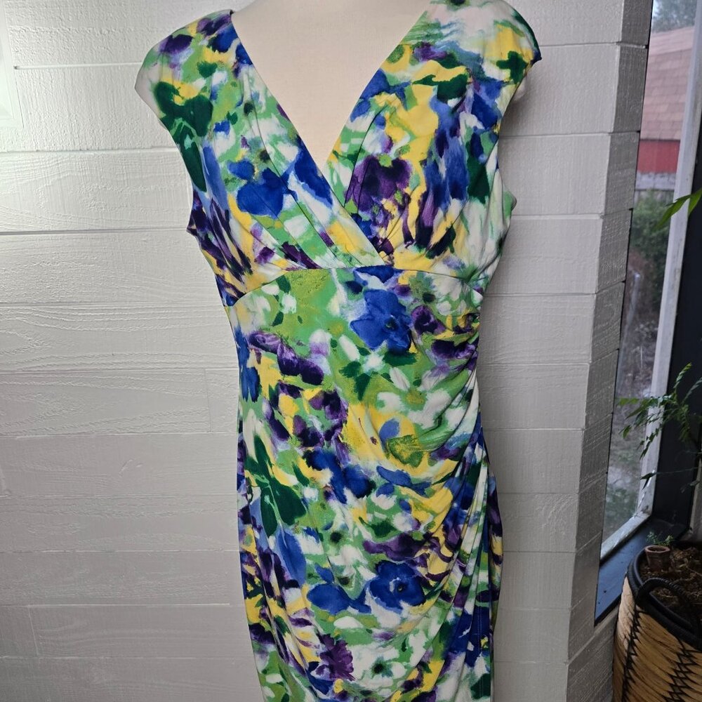 Ralph Lauren Dress 14 Yellow Stretch Sheath Washable Career Church